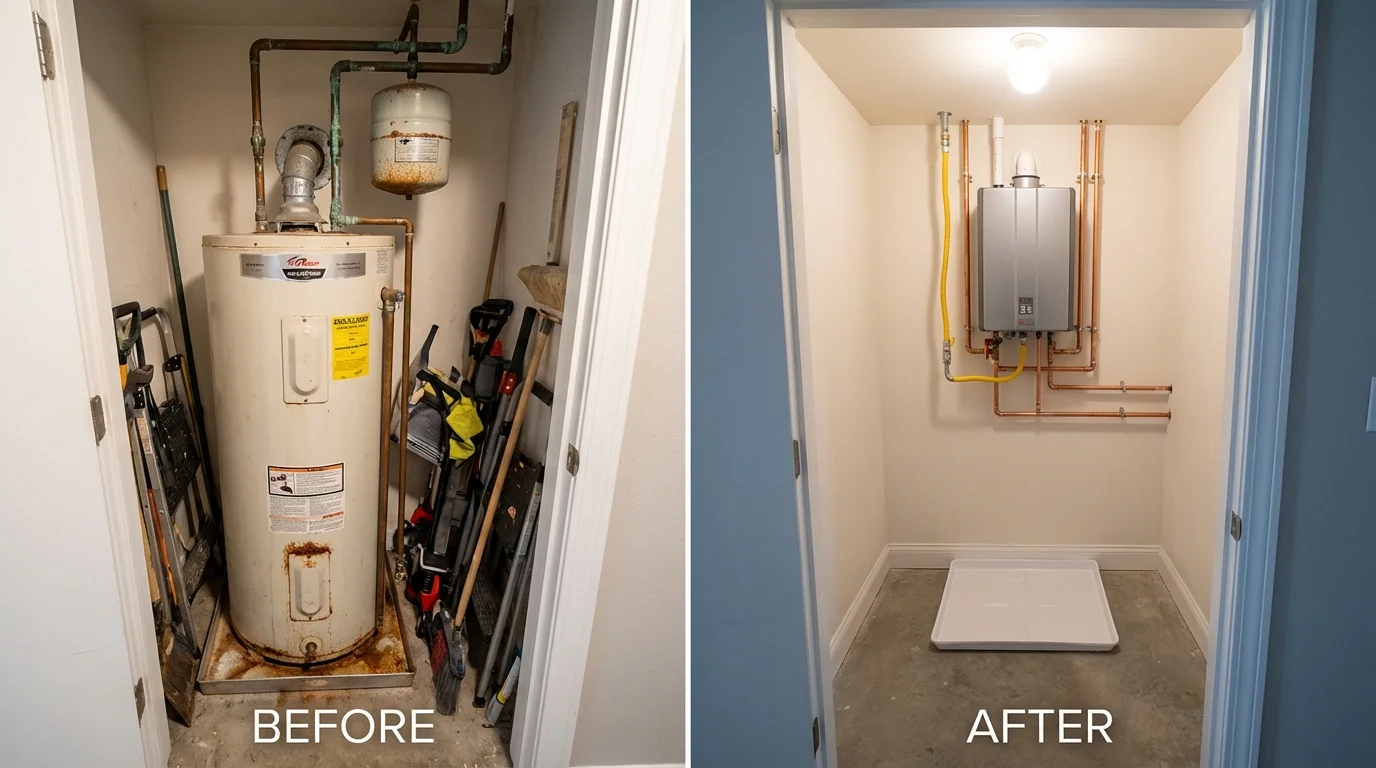 Tank water heater versus wall-mounted tankless unit comparison for DeSoto, TX homeowners